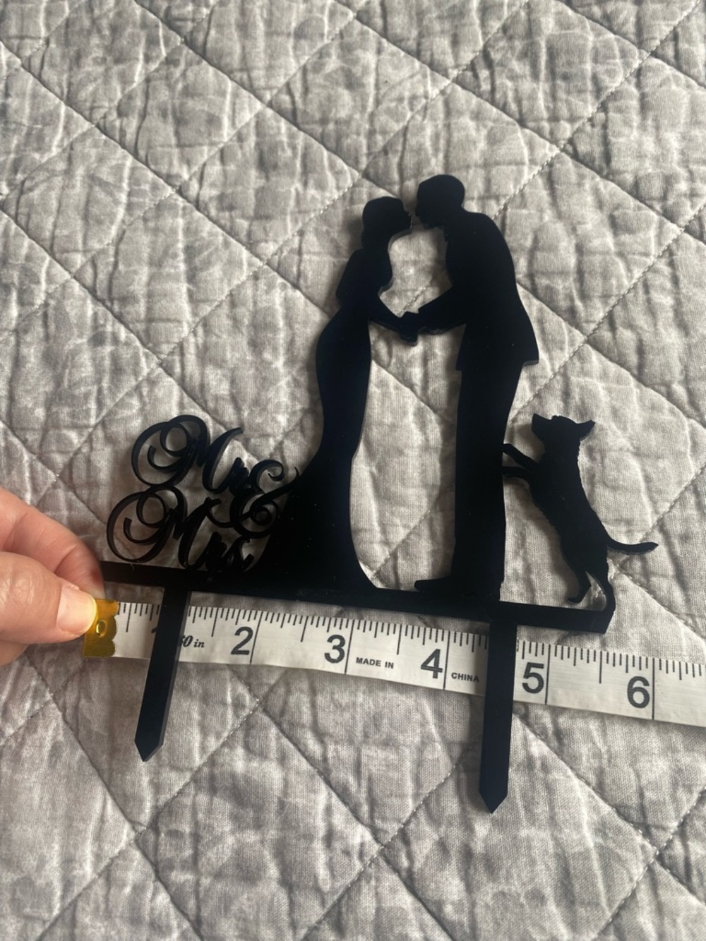 Black acrylic Wedding Cake Topper - Silhouette Couple with Dog
